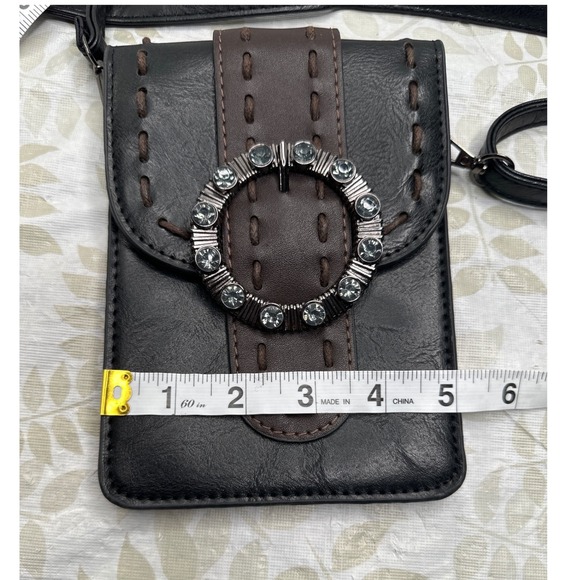 Crossbody Cell Phone Purse‎ Rhinestone Buckle Small Shoulder Bag Black - Picture 6 of 9